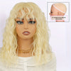 18-Inch (45 cm) Long Black Curly Wig with Bangs - Heat-Resistant Synthetic Hair, Rose Net Cap, Natural Look for Women