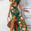 Boho Floral V-Neck Midi Dress for Women – Sleeveless Beach & Wedding Guest Dress with Side Slit