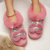 Women's Rhinestone Cartoon Plush Slip-On Slippers - Fluffy Winter Home Slippers
