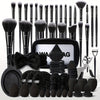 65-Piece Black Makeup Brush Tool Set — 25 Brush Kit with Sponges, Powder Puffs, Cleaning Tools & Eyelash Curler
