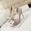 Women's Bowknot Stiletto Heels - Pointed Toe Side Cutout Slip-On Dress Pumps