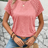 Women's Lace Sleeve Cropped Tee - Elegant Solid Color Summer Blouse, Breathable Machine-Washable Top
