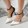 Women's Glossy Pointed-Toe Stiletto Heels with Buckle – PU Dress Shoes for Office Party Wedding