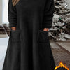 Plus Size Fuzzy Hooded Long Sleeve Tunic Dress with Pockets for Fall Winter