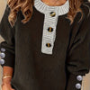 Plus Size Oversized Women's Sweater - Soft Knit Pullover with Button Front Placket, Long Sleeve Crew Neck for Fall/Winter