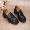 Women's Chunky Heel Loafers - Slip-On Penny Moccasins with Cushioned PU Insole, All-Season Black Loafers with Non-Slip Rubber Sole