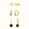 6-Pack Gold-Tone Heart Earrings for Women – Cubic Zirconia Accents, 18K Gold-Plated Copper, Everyday & Party Gift