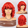 14-Inch (35 cm) Short Curly Afro Wig for Women — Brown Kinky Curly Synthetic with Side Bangs, Full Bouncy Fluffy Hair