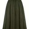 Plus Size A-Line Winter Maxi Skirt, Brown Wrinkle-Resistant Dress-Like Skirt with Decorative Buttons, Wide Swing, Machine Washable