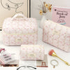 3-Pack Quilted Floral Cosmetic Bags for Women – Travel Makeup Organizer Set, Durable Polyester Pouches