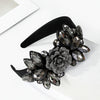 Handcrafted Vintage Crystal Rose Wide Headband for Women — Elegant Polyester Dress-Up Hairband