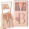 5-Piece Soft Fluffy Makeup Brush Set with Mirror – Rose Gold Letter Pattern, Travel Foundation & Eyeshadow Brushes