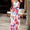 Women's Floral Bandeau Maxi Dress with Pockets – Sleeveless Side-Slit Rayon Blend Summer Dress