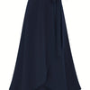 Plus Size Cotton Midi Skirt — High-Waist Slit with Side Knot, Slight Stretch, Machine-Washable