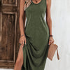 Women's Solid Crew Neck Tank Maxi Dress – Sleeveless Curved Hem Casual Bodycon for Spring and Summer