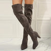 Women's Over-the-Knee Ultra-High Chunky Block Heel Boots - Furry Flannel Knee-High Zipper Winter Riding Boots