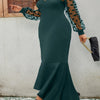 Plus Size V-Neck Lace Mermaid Evening Gown – Stretch Bodycon Formal Dress for Weddings & Galas