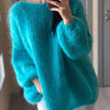 Women's Oversized Chunky Knit Sweater Turquoise Puff Sleeve Cable Cardigan Cozy Round Neck Coatigan for Fall Winter