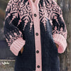 Plus Size Oversized Hooded Knit Coat - Chunky Jacquard Snowflake Embroidery, Contrast Trim, Casual Winter Coat