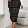 Elegant Plus Size Houndstooth Bodycon Skirt - High-Waist Stretch Side Slit, All-Season