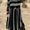 Plus Size Colorblock Stripe Midi Dress Long Sleeve Round Neck A-Line Tunic