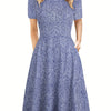 Elegant Retro A-Line Midi Dress Short Sleeve Fit-and-Flare Casual Dress for Women