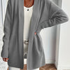 Plus Size Elegant Beige Open Front Cardigan Sweater, Mid-Length Drop Shoulder with Pockets, Non-Bulky Layering for Fall Winter Office & Party