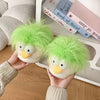 Women's Fleece-Lined Corduroy Winter Slippers - Cute Cartoon Bird, Thick EVA Sole for Indoor & Outdoor