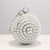 Faux Pearl Rhinestone Ball Evening Clutch Bag, Beaded Metal Handbag for Wedding Prom Party