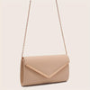 Apricot Faux Leather Clutch with Gold V-Shaped Hardware Magnetic Closure Chain Strap Evening Bag for Women