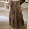 Vintage Checkered Tiered Midi Skirt for Women – Lined Loose-Fit Plaid Cake Skirt