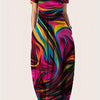 Plus Size Geometric Print Maxi Dress - Stretchy Polyester Knit, Short Sleeve, Round Neck, Pockets