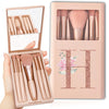 5-Piece Soft Fluffy Makeup Brush Set with Mirror – Rose Gold Letter Pattern, Travel Foundation & Eyeshadow Brushes