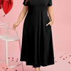 Plus Size V-Neck Long Dress with Side Pockets - Solid Color Tunic
