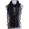 Bohemian Ruffle Edge Scarf — Long Lightweight Breathable Shawl with Glitter Accents, Sun Protection Wrap for Women