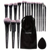 20-Piece Professional Makeup Brush Set — 18 Brushes with Flannel Bag, Water-Drop Sponge & Powder Puff, Soft Nylon Bristles for Foundation Eyeshadow Blending