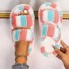Tie-Dye Plush Slip-On Slippers for Women — Faux Fur Lining, EVA Non-Slip Sole, Pastel Multicolor Indoor House Shoes
