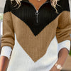 Plus Size Women's Black & White Color Block V-Neck Sweater, Ribbed Long Sleeve Pullover with Button Detail