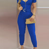 Women's Solid Zipper-Front Jumpsuit with Puff Sleeves & Sweetheart Neck – Spring/Summer
