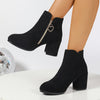 Women's Autumn/Winter Thickened Warm Short Boots - Elegant Chunky Block Heel Round Toe Booties with Side Zipper