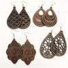 4-Pair Wooden Pendant Earrings Set – Retro Hollow Carved Vintage Boho Dangle Earrings