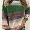 Plus Size Women's Crew Neck Pullover Sweater — Multicolor Stripe Knit, Loose Fit for Office & Casual
