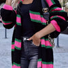 Plus-Size Open-Front Colorblock Striped Cardigan - Oversized Long-Sleeve Fall/Winter Knit Sweater