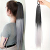 28-Inch (71 cm) Long Straight Synthetic Ponytail Extension, Wrap-Around Boxing Braid with Elastic Hair Ring for DIY
