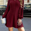 Women's Black Winter Sweater Dress – Jacket-Style V-Neck, Bell Sleeves, Short A-Line, Machine Washable