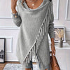 Women's Fringe Tassel Draped Neckline Shawl Wrap - Knit Polyester Fall/Winter