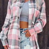 Women's Pink Gingham Plaid Button-Up Shirt – Lightweight Breathable Short-Sleeve Collared Top