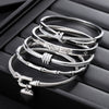 5-Pack Stainless Steel Cuff Bracelets with Rhinestones, Waterproof Rust-Resistant Silvery Layering Set for Women