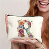 Alphabet Floral Canvas Pouch A-Z - Floral Canvas Cosmetic Bag & Clutch, Toiletry and Pen Case | Gift for Mom, Daughter, Teacher