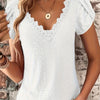 Elegant Women's Lace V-Neck Top — Petal Short Sleeves, Lightweight Summer Blouse